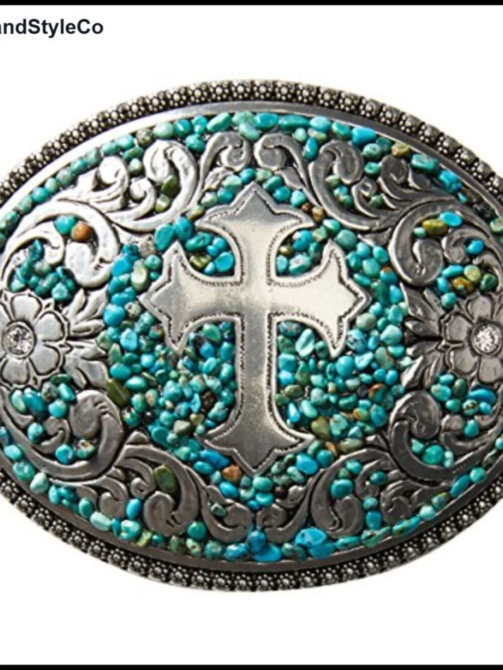 Buckle with Silver Cross Motif and Turquoise Stones
